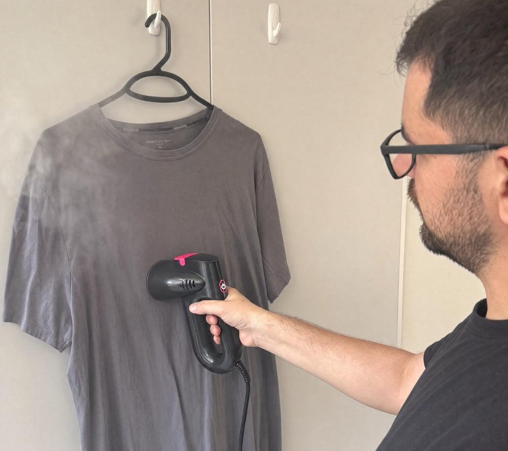 Customer steaming t-shirt