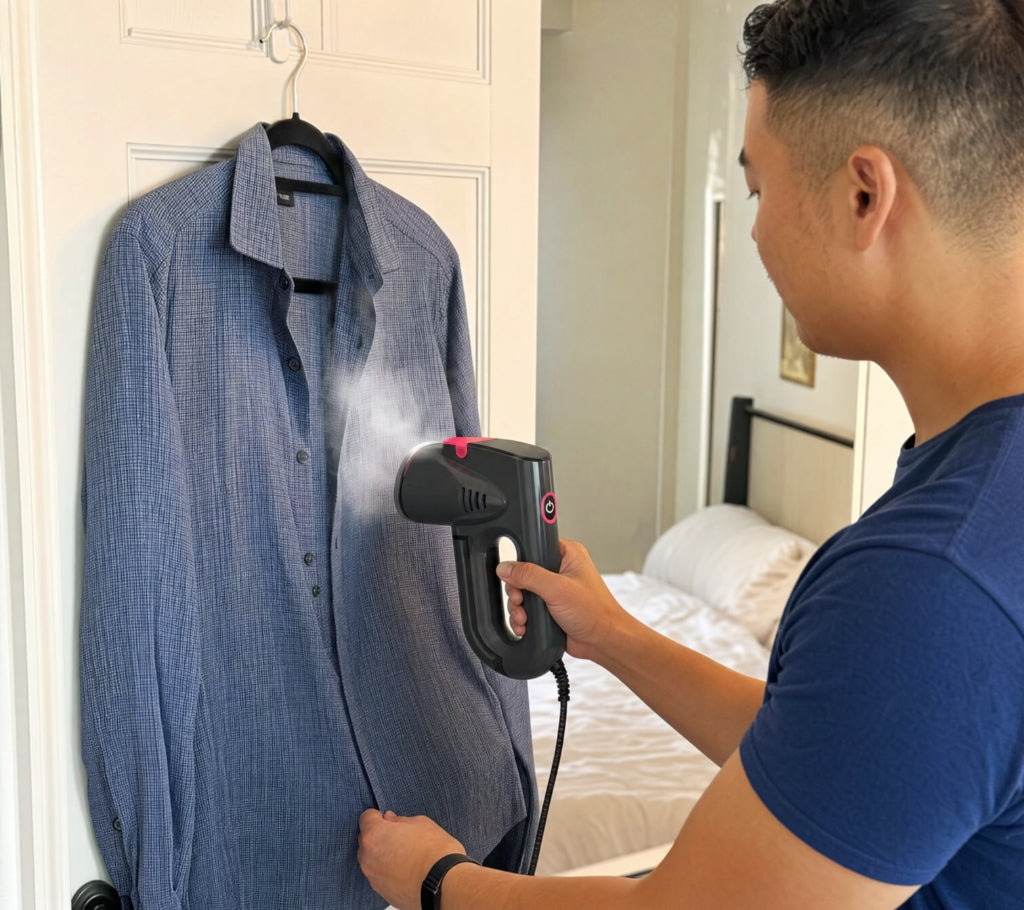 Customer steaming shirt